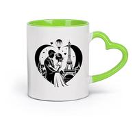 DEBINGY cerámica Tazas de té y café con estilo de una pareja besándose frente a la Torre Eiffel （11oz/320ml） Ideal para el hogar, la oficina, cafeterías, ideas de regalo Verde