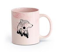 DEBINGY cerámica Tazas de té y café con estilo Lobo Lobos Animal Tribu Desierto Pradera Luna Árbol （11oz/320ml） Elegante y duradero: apto para microondas y lavavajillas Rosa mármol