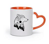 DEBINGY cerámica Tazas de té y café con estilo Lobo Lobos Animal Tribu Desierto Pradera Luna Árbol （11oz/320ml） Elegante y duradero: apto para microondas y lavavajillas Naranja