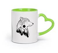 DEBINGY cerámica Tazas de té y café con estilo Lobo Lobos Animal Tribu Desierto Pradera Luna Árbol （11oz/320ml） Elegante y duradero: apto para microondas y lavavajillas Verde