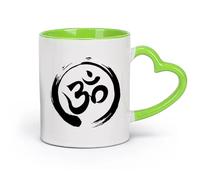 DEBINGY cerámica Tazas de té y café con estilo Símbolo OM Símbolo Logo Yoga Budismo Estudio de Yoga Espiritual （11oz/320ml） Porcelana fina (cerámica) Verde