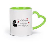 DEBINGY cerámica Tazas de té y café con estilo Todo sueño cumplido comienza con un simple deseo Cita Dream Logo （11oz/320ml） Apto para lavavajillas Verde