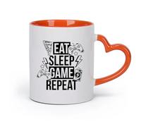 DEBINGY cerámica Tazas de té y café con estilo Videojuegos Comer Dormir Juegos Repetir Joystick Sala de juegos （11oz/320ml） Porcelana fina (cerámica) Naranja