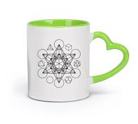 DEBINGY cerámica Tazas de té y café Cubo de Metatrón Estrella Sagrada Tetraedro Fuego Tierra Aire Agua Universo （11oz/320ml） Gran regalo para parejas Verde