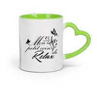 DEBINGY cerámica Tazas de té y café Francia Mi Pequeño Rincón Salón de Relajación Salón de Maquillaje Flor de Mariposa （11oz/320ml） Para el hogar y la oficina Verde