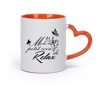 DEBINGY cerámica Tazas de té y café Francia Mi Pequeño Rincón Salón de Relajación Salón de Maquillaje Flor de Mariposa （11oz/320ml） Para el hogar y la oficina Naranja