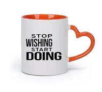 DEBINGY cerámica Tazas de té y café Frases motivacionales de gimnasia: deja de desear y empieza a hacer ejercicio en el Gymnasticsnasium. （11oz/320ml） Apto para lavavajillas Naranja