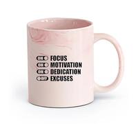 DEBINGY cerámica Tazas de té y café Gimnasio Enfoque Motivación Dedicación Excusa Centro de fitness Vida inspiradora （11oz/320ml） Para el hogar y la oficina Rosa mármol