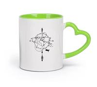 DEBINGY cerámica Tazas de té y café Mapa del mundo Geometría Maravillas Exploración Descubrimiento Viajes （11oz/320ml） Ideal para usar en casa y la oficina Verde