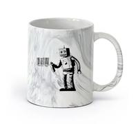 DEBINGY cerámica Tazas de té y café Máquina de grafiti callejero con robot de código de barras, sala de impresión y troquelado （11oz/320ml） Para el hogar o el trabajo Negro mármol