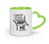 DEBINGY cerámica Tazas de té y café Todo lo puedo en Cristo que me fortalece Cita Filipenses 4:13 Religión （11oz/320ml） Para té, chocolate caliente Verde