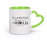 DEBINGY cerámica Tazas Geniales Citas de Mahatma Gandhi: El cambio que quieres ver en el mundo es que tú eres el cambio. （11oz/320ml） Apto para lavavajillas Verde