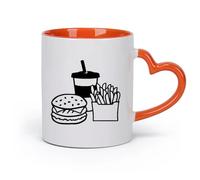 DEBINGY cerámica Tazas Geniales Logotipo de comida rápida, logotipo de restaurante de hamburguesas, papas fritas y bebidas. （11oz/320ml） Restaurante, oficina Naranja