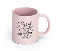 DEBINGY cerámica Tazas Geniales Mi alma encuentra descanso solo en Dios Salmo 62:1 Biblia Cristiana （11oz/320ml） Regalo para hombre o mujer Rosa