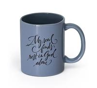 DEBINGY cerámica Tazas Geniales Mi alma encuentra descanso solo en Dios Salmo 62:1 Biblia Cristiana （11oz/320ml） Regalo para hombre o mujer Gris azulado