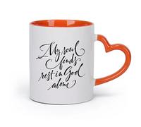 DEBINGY cerámica Tazas Geniales Mi alma encuentra descanso solo en Dios Salmo 62:1 Biblia Cristiana （11oz/320ml） Regalo para hombre o mujer Naranja