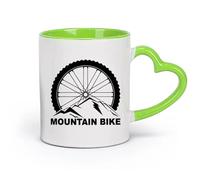 DEBINGY cerámica Tazas Geniales Ruedas de bicicleta para deportes extremos de bicicleta de montaña （11oz/320ml） Ideal para el hogar, la oficina, cafeterías, ideas de regalo Verde