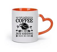 DEBINGY cerámica Tazas Geniales Un día sin café es como bromear, no tengo ni idea. Póster con citas sobre café. （11oz/320ml） Para espresso, juego de té Naranja