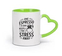DEBINGY cerámica Tazas Geniales Un diseño gráfico con una cita sobre el espresso que aleja el estrés y una cafetera. （11oz/320ml） Gran regalo para parejas Verde
