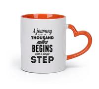 DEBINGY cerámica Tazas Geniales Un viaje de mil millas comienza con un solo paso. Citas inspiradoras. （11oz/320ml） Apto para lavavajillas y microondas Naranja