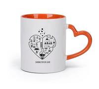 DEBINGY cerámica Tazas Grandes para Bebidas Calientes Amor Química Ciencia Corazón Laboratorio （11oz/320ml） Para bebidas calientes, latte, capuchino Naranja