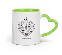 DEBINGY cerámica Tazas Grandes para Bebidas Calientes Amor Química Ciencia Corazón Laboratorio （11oz/320ml） Para bebidas calientes, latte, capuchino Verde