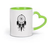 DEBINGY cerámica Tazas Grandes para Bebidas Calientes Atrapasueños atrapasueños luna y plumas （11oz/320ml） Regalo único de oficina para mujeres y hombres Verde