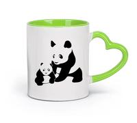 DEBINGY cerámica Tazas Grandes para Bebidas Calientes Familia Panda Bebé Niños Animal （11oz/320ml） Para café, sopa, té, leche, latte, chocolate caliente, para mujeres y hombres Verde