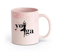 DEBINGY cerámica Tazas Grandes para Bebidas Calientes Posturas espirituales de yoga hinduismo （11oz/320ml） Para bebidas calientes, latte, capuchino Rosa mármol