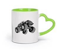 DEBINGY cerámica Tazas Grandes para Té, Café y Chocolate Caliente Coches Monster Trucks （11oz/320ml） Apto para lavavajillas y microondas, para la oficina y el hogar Verde