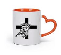 DEBINGY cerámica Tazas Grandes para Té, Café y Chocolate Caliente Jesucristo salvación cruz （11oz/320ml） Apto para lavavajillas y microondas, para la oficina y el hogar Naranja