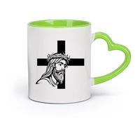DEBINGY cerámica Tazas Grandes para Té, Café y Chocolate Caliente Jesucristo salvación cruz （11oz/320ml） Apto para lavavajillas y microondas, para la oficina y el hogar Verde
