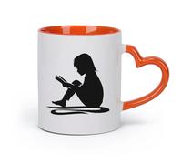 DEBINGY cerámica Tazas para Chocolate Caliente Biblioteca Lectura Historia Libro Abierto Chica Estudio （11oz/320ml） Para Té, Café, Leche, Capuchino Naranja