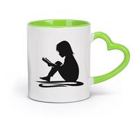 DEBINGY cerámica Tazas para Chocolate Caliente Biblioteca Lectura Historia Libro Abierto Chica Estudio （11oz/320ml） Para Té, Café, Leche, Capuchino Verde