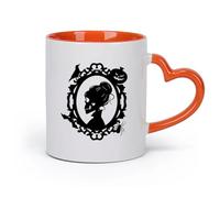 DEBINGY cerámica Tazas para Chocolate Caliente Retrato de esqueleto femenino Esqueleto de Halloween Halloween （11oz/320ml） Para hombres y mujeres Naranja