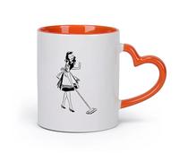 DEBINGY cerámica Tazas para Chocolate Caliente Servicio de limpieza de casas Chica pin up Mujer （11oz/320ml） Oficina, hogar, cafetería, apto para lavavajillas y microondas Naranja