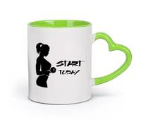 DEBINGY cerámica Tazas para Hogar y Oficina Gimnasio Gimnasio Chica Empieza Hoy Palabras Cita Logotipo （11oz/320ml） Para té, café, infusión caliente Verde