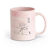 DEBINGY cerámica Tazas personalizadas Caligrafía china de loto, estilo simple y elegante, clásica. （11oz/320ml） Oficina, hogar, cafetería, apto para lavavajillas y microondas Rosa mármol