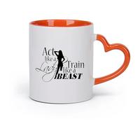 DEBINGY cerámica Tazas personalizadas Cita de Mujer en el gimnasio: Entrena como una bestia （11oz/320ml） Oficina, hogar, cafetería, apto para lavavajillas y microondas Naranja