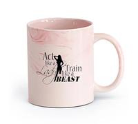 DEBINGY cerámica Tazas personalizadas Cita de Mujer en el gimnasio: Entrena como una bestia （11oz/320ml） Oficina, hogar, cafetería, apto para lavavajillas y microondas Rosa mármol
