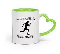 DEBINGY cerámica Tazas personalizadas Mujer corredora: Tu salud es tu riqueza. Frases inspiradoras. （11oz/320ml） Regalo para hombre o mujer Verde