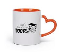 DEBINGY cerámica Tazas personalizadas ¡No puedo vivir sin libros! ...Libros Fuente Lectura Texto （11oz/320ml） Oficina, hogar, cafetería, apto para lavavajillas y microondas Naranja