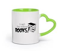 DEBINGY cerámica Tazas personalizadas ¡No puedo vivir sin libros! ...Libros Fuente Lectura Texto （11oz/320ml） Oficina, hogar, cafetería, apto para lavavajillas y microondas Verde