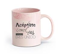 DEBINGY cerámica Tazas Resistentes Acepta Como Porque Eres Unico Cita en español con frase motivacional （11oz/320ml） Para cafetería o restaurante Rosa mármol