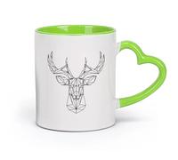 DEBINGY cerámica Tazas Resistentes Cabeza de ciervo geométrica con astas de ciervo, estilo de caza, plegable, animal de moda. （11oz/320ml） Porcelana fina (cerámica) Verde