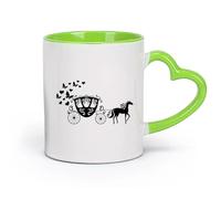 DEBINGY cerámica Tazas Resistentes Carruaje de Princesa Había una vez un hermoso carruaje de princesa （11oz/320ml） Para café, avena, té, fácil de limpiar Verde