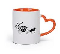 DEBINGY cerámica Tazas Resistentes Carruaje de Princesa Había una vez un hermoso carruaje de princesa （11oz/320ml） Para café, avena, té, fácil de limpiar Naranja