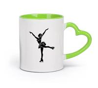 DEBINGY cerámica Tazas Resistentes Chica de patinaje artístico bailando sobre hielo en el gimnasio deportivo （11oz/320ml） Para la oficina y el hogar Verde