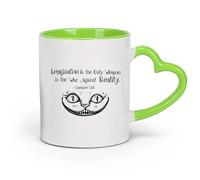 DEBINGY cerámica Tazas Resistentes Citas de Alicia en el país de las maravillas: La imaginación es la única （11oz/320ml） Para el hogar o el trabajo Verde
