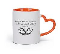 DEBINGY cerámica Tazas Resistentes Citas de Alicia en el país de las maravillas: La imaginación es la única （11oz/320ml） Para el hogar o el trabajo Naranja